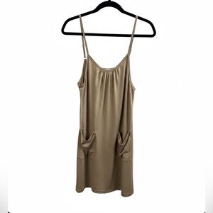 New Khaki Sleeveless Dress with Pockets
